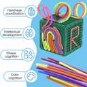 Creative 3D Sensory Cube Toys for Children with Autism,Silicone Fingertip Cube Toys for Anxiety Relief, Focus, ADHD & Autism,Suitable for Children and Adults,with 20 Silicone Strings (Green)