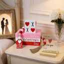 Perfect Valentines Day Table Decorations, Wood Stack with XOXO Signs Set (Gift Card, Box and Bag), Valentine's Day Decor for Home Room Office Fireplace Kitchen Shelf Desk Centerpiece Tiered Tray