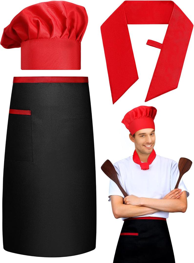3 Pcs Hibachi Chef Hat Hibachi Costume Accessories Halloween Teppanyaki Chef Hat with Adjustable Hachimaki Tie Apron Baker Tie for Men Women