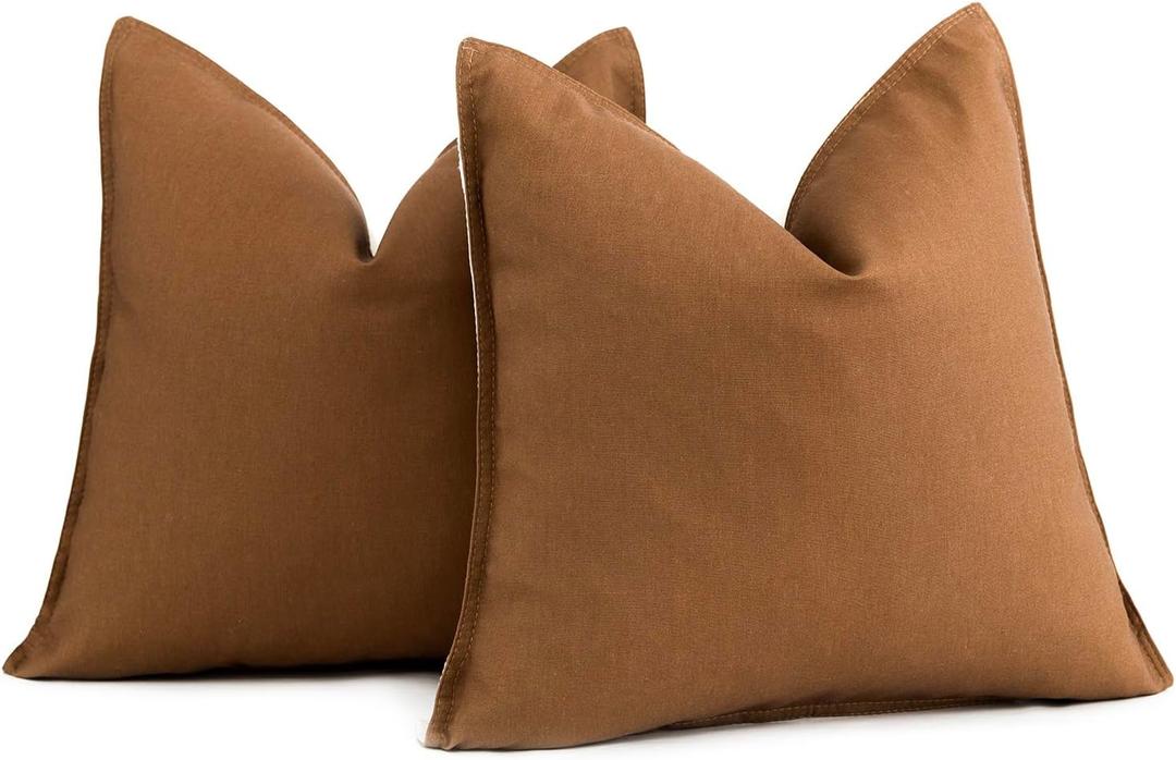 Foindtower Set of 2 Decorative Cotton Linen Throw Pillow Covers Soft Modern Farmhouse Cushion Cover Cozy Vintage Accent Pillowcase for Couch Sofa Bed Living Room Home Decor, 2424 Inch Burnt Orange (Hazel)