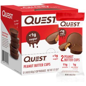 Quest Nutrition Peanut Butter Cups, 11g Protein, 1g Sugar, Low Carb, Gluten Free, Keto Friendly, 12 Count, 04/15/26