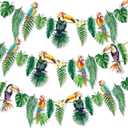 Tropical Banner Hawaiian Garland 2 Pack 6.6FT, Luau Party Decorations, Hawaiian Decorations with Palm Leaves & Parrot Tropical Birds Theme, Waterproof Garland for Summer Beach Pool Party Birthday Outdoor Décor