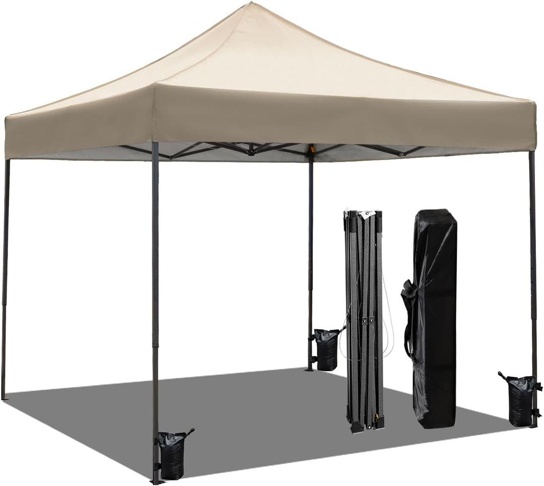 10x10 Heavy Duty Canopy Pop Up Commercial Canopy Tent, Vendor Tent with 400D Oxford Fabric for Camping Outdoor Events Parties Weddings, UPF 50+ Waterproof (Khaki)