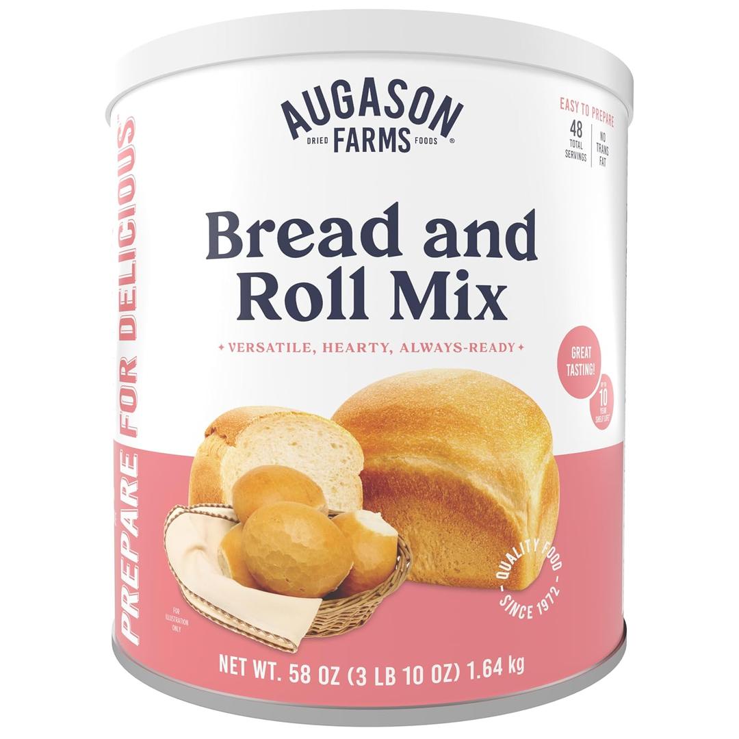 Augason Farms Bread and Roll Mix Can Emergency Food Supply, 48 Servings, 10 Year Shelf Life - Makes 6 Loaves or 72 Bread Rolls for Prepared Meals Ready to Eat (58 ounce (Pack of 1)) (BBD 04/12/2035)