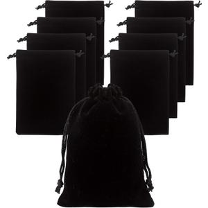 Jexila 24 Pieces Velvet Bags Drawstring Jewelry Pouch Small Cloth Gift Bag for Bracelet Birthday Party Favor,Dice,Ornament 4''X6'' (Black) (1 Count (Pack of 24))