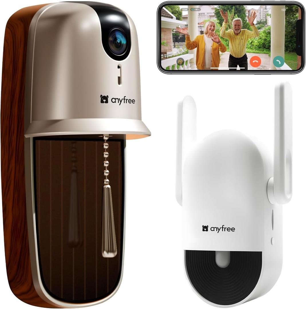 anyfree Doorbell Camera Wireless with Chime, HDR Smart WiFi Video Doorbell with PIR Motion Detection & AI Human, 2.4 / 5Ghz, Solar Assist Battery,Night Vision,2-Way Talk,SD Card & AWS Cloud Storage (Gold)