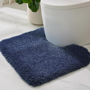 ILANGO Navy Blue Toilet Rugs U Shaped 22"  24" Non Slip & Super Absorbent Extra Thick Soft, Washable Bath Mats for Bathroom Floor, Microfiber Plush Shaggy Contour Bath Rugs for Toilet,Dry Quick