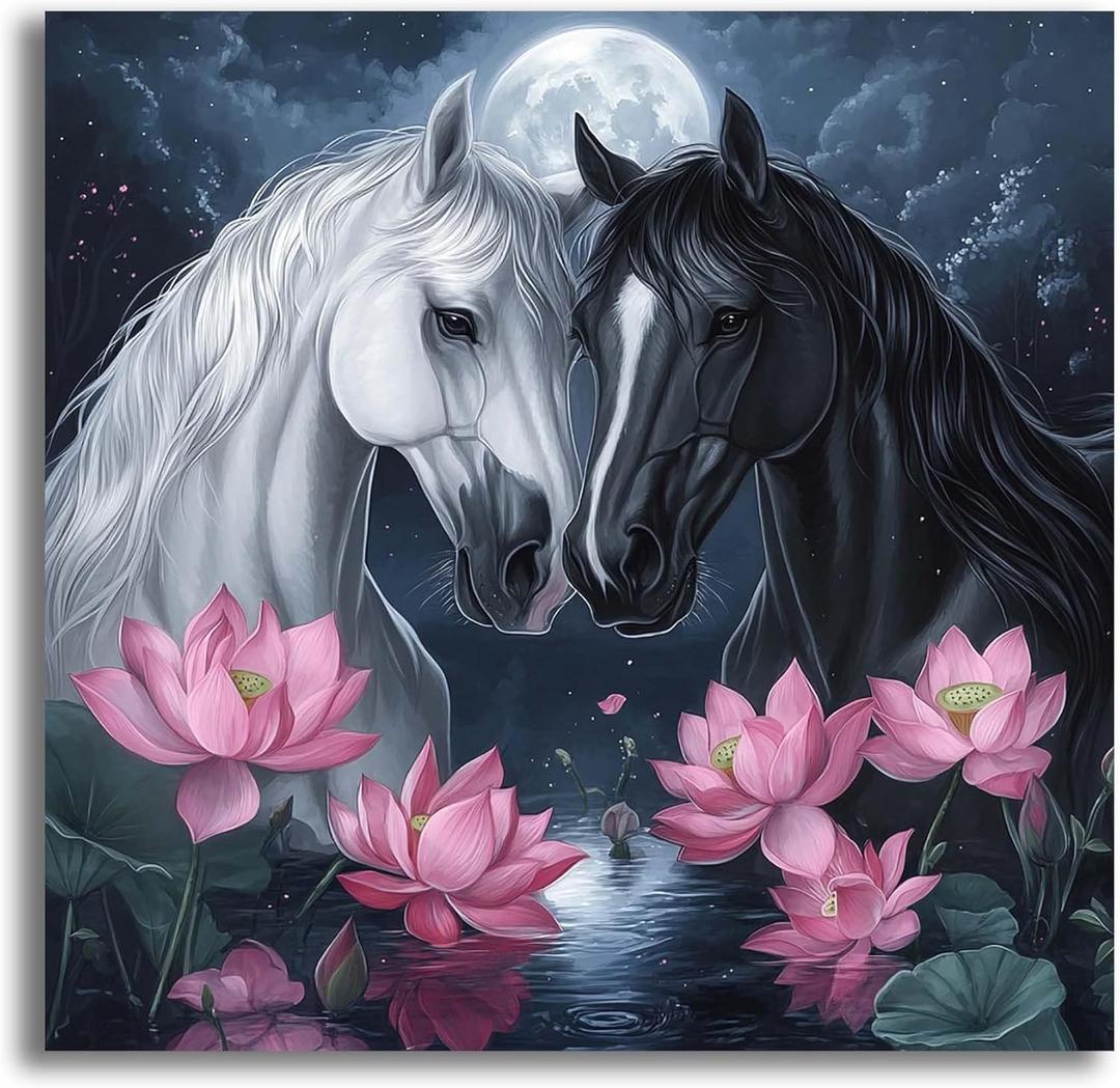 VAIIEYO 5D DIY Horse Diamond Art Kits for Adults, Diamond Painting Animal, Diamond Painting Kit Full Drill Round Rhinestone Craft Canvas for Home Wall Decor Gift 14x14 inch/35x35 cm