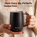 Tronco Temperature Control Heated Coffee Mug 14 oz Rechargeable Self-Heating Coffee Cup with Lid Manual Control, 3 Modes, 130 Min Battery Life, Auto Shut-Off, Black