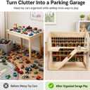 Wooden Toy Car Garage, Pine Wood Parking Garage with Ramp, Kids Vehicle Storage Organizer, Multi-Level Display Shelf for Playroom, Gift for Boys and Girls