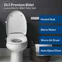 Bio Bidet DLS Premium Heated Bidet Seat, Warm Water & Air Dryer, Auto Open and Slow Close Lid, Elongated (20.8"L x 15.9"W)