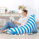 Aubliss Stuffed Animal Storage Bean Bag Chairs Cover, 50"x 35" Extra Large Bean Bags Chair for Kids & Adults, Beanbag Toy Storage for Boys Girls - Premium Cotton Canvas Blue Stripe