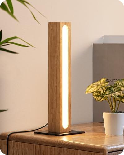 EDISHINE LED Wood Table Lamp, 3-Color Temperature Minimalist Bedside Lamp, Stepless Dimmable & Memory Function, Touch Switch, Square Nightstand Lamp for Bedroom, Living Room, One-Step Installation