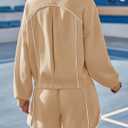 Fisoew Womens Sweatsuits 2 Piece Outfits V Neck Fleece Sweatshirts Contrast High Waisted Shorts Casual Tracksuits Lounge Sets (Brown)