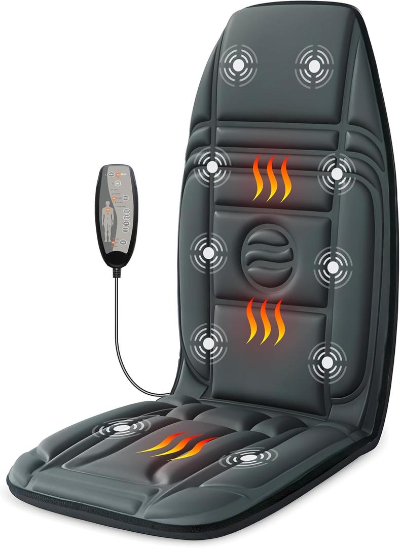 Vibration Back Massager with Heat, Massage Chair Pad with 10 Vibration Motors & 2 Heating Levels, Chair Massager for Recliner, Office Chair, Sofa (Grey)