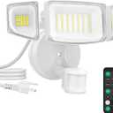 iMaihom 65W 6500LM Motion Sensor Outdoor Light, Plug In LED Security Lights 3 Heads Motion Detection Outdoor Light, Dusk to Dawn, IP65 Waterproof Flood Light with Remote Control for Yard Garage(White)
