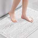 Pure White Bath Rug Super Soft Microfiber Non Slip Mat Absorption Shaggy Shower Rugs for Bathroom, Easy Care Machine Wash,  2ft x 3ft White