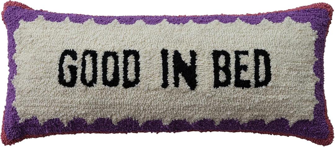Creative Co-Op Cotton Tufted Lumbar Pillow “Good in Bed”, Multicolor, 28 x 12 inches