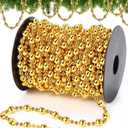 Pangda 49 ft Beaded Garland for Christmas Tree Plastic Artificial Pearl Strands String Beads Trim Roll Chain for Xmas DIY Craft Party Decoration Table Centerpiece Wedding Bouquet(Gold)