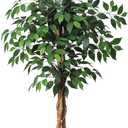 4ft Artificial Ficus Tree with Natural Wood Trunk, Silk Fake Ficus Tree in Plastic Nursery Pot, Faux Plant for Office Home, Indoor Outdoor Decor, 1 Pack