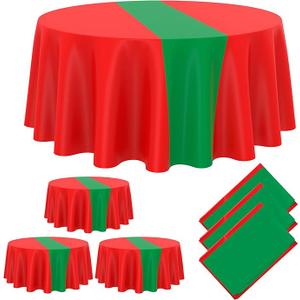 Oudain 6 Pcs Round Plastic Disposable Tablecloth 84 Inch Stain and Wrinkle Resistant Table Cover Tablecloths for Graduation Birthday Party Wedding Baby Shower Decoration(Green, Red)