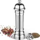 Metal Pepper Grinder with Stainless Steel Core, Heavy Duty High Output Pepper Mill with Adjustable Coarseness, All-Metal Construction, Refillable (Silver)