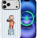 Case Compatible with iPhone 17 Pro Max,Compatible with MagSafe,Durable Shock Protection Phone Case for Girl Women Boy Men - Funny Monkey and Stripes