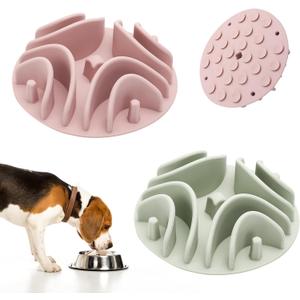 2 Pcs Slow Feeder Insert for Dog Bowl, Anti-Choking Silicone with Strong Suction Cups, Fits Most Dog Bowls, Ideal for Medium, Large Breeds (Green+Pink)