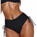 RoseSeek Women's Bikini Bottoms High Waisted Side Drawstring Panties Swimsuit Bottom Cheeky Swimwear Black Medium (M)