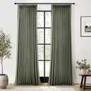 Sage Green Pinch Pleated Linen Curtains 102 Inches Long for Living Room Bedroom with Rings Hooks Clips Back Tab Semi Sheer Curtains Light Filtering Boho Farmhouse Drapes Light Green