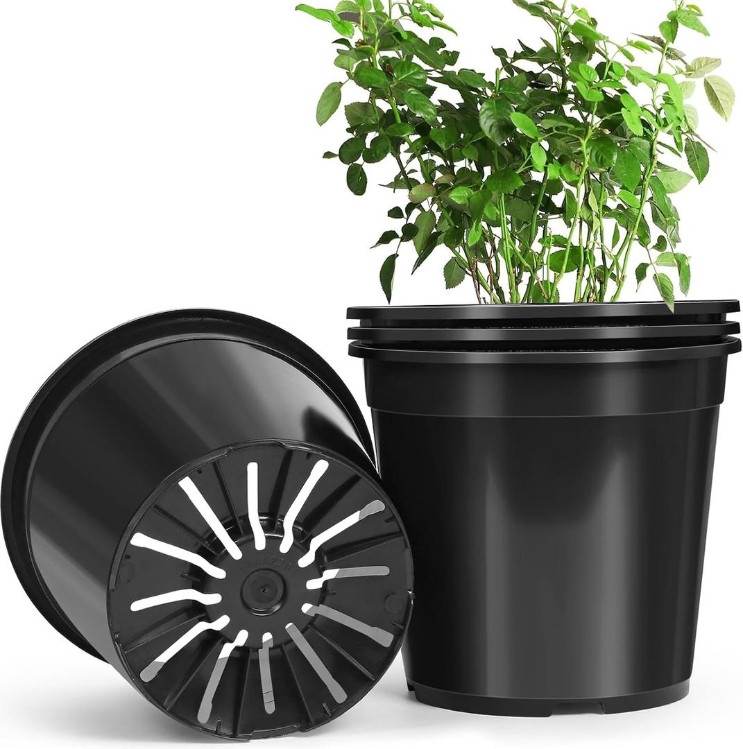 4 Pack 7 Gallon Pots for Plants, 7 Gallon Plastic Nursery Pot with Drainage Holes, Sturdy Plastic Plant Pots for Nursery Garden, Flowers, Succulent Outdoor Indoor (Black, 7 Gal- 4 Pack)