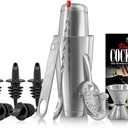 NutriChef Mixology Bartender Cocktail Shaker Set - Includes 15 & 30 oz Stainless Steel Shakers, 6 Bottle Pourers & More - Essential Martini Making Kit - Drink Mixing Set - 15 Piece Cocktail Bar Set
