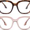 Oversized Reading Glasses for Women Men Large Frame Square Blue Light Blocking Computer Readers Spring Hinge (Tortoise+light Brown)