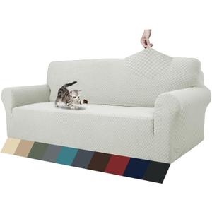 ZNSAYOTX 1 Piece Jacquard Couch Covers for 3 Cushion Couch Living Room High Stretch Sofa Cover Pets Dogs Friendly Anti Slip Thickened Slipcovers Furniture Protector (Large, Ivory)