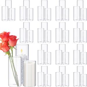 Thin Glass Cylinder Vases 2.5''/3.3'' Diameter 2mm Wall Thickness Clear Flowers Vase Hurricane Floating Candles Holders for Table Centerpieces Wedding Decor(2.5'' X 5'',6'',8'',48 Pcs)