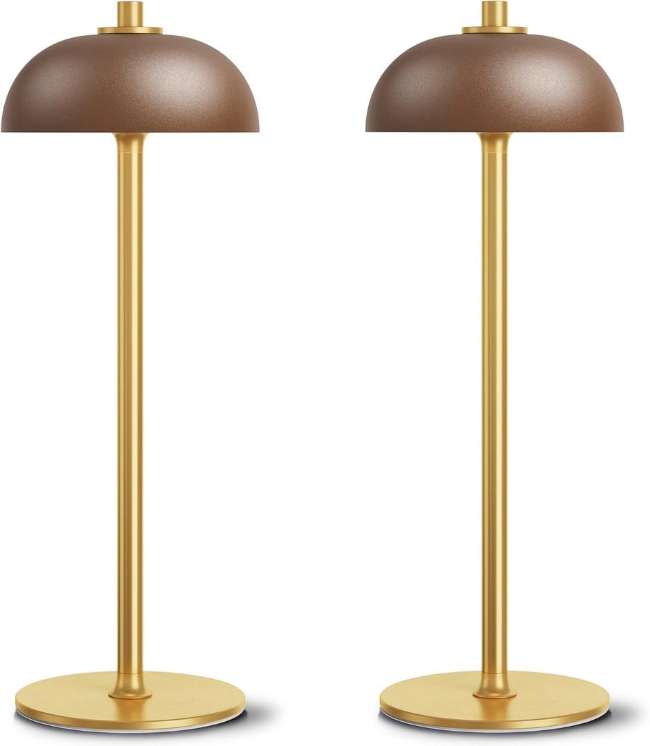 2 Pack LED Cordless Table Lamp Rechargeable,5000mAh Battery Operated Table Lamp, 3 Color Stepless Dimming Metal Table Light with Memory Function for Outdoor, Dinner, Patio, Home.(Brown)
