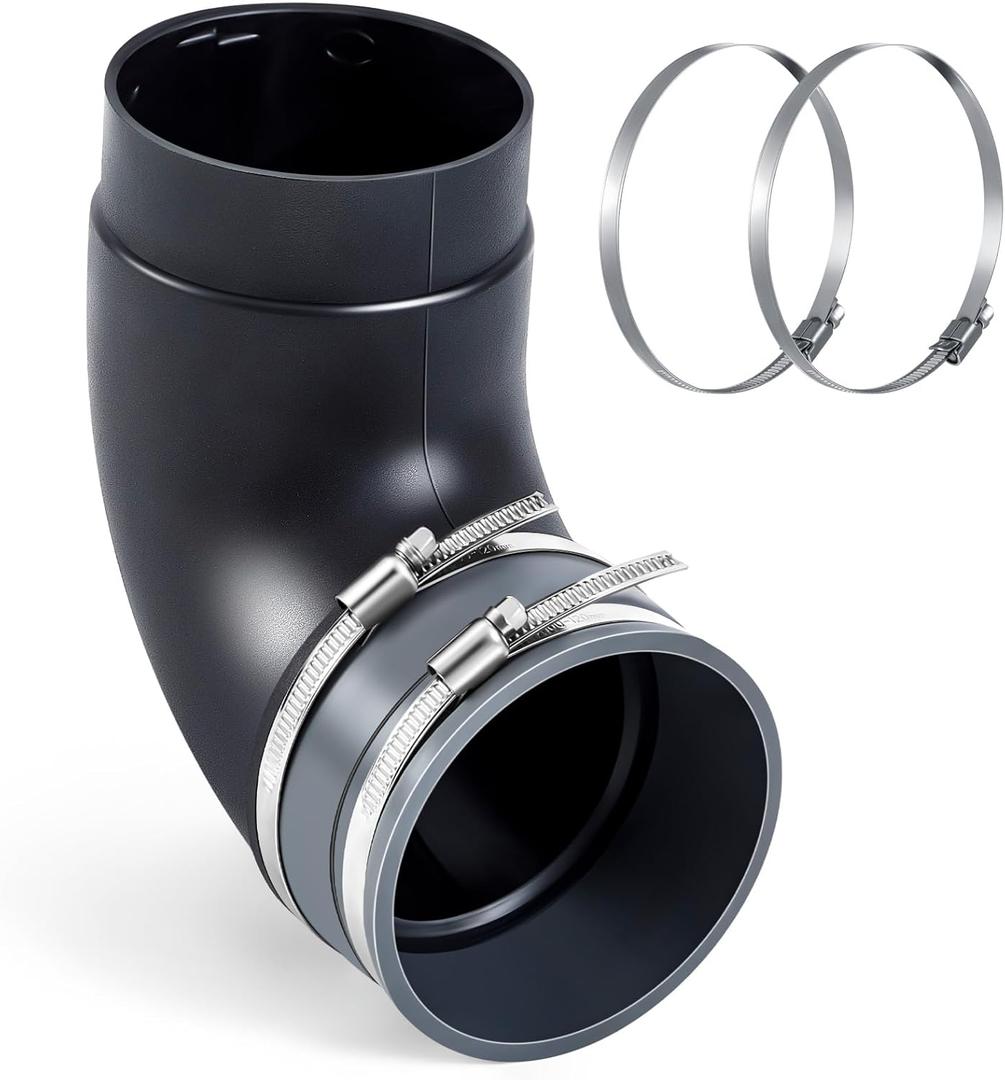 Kingdder 1 Pcs 4" 90 Degree Elbow Dust Collection Hose Fittings Include Connect Elbow and Metal Hose Clamps Rubber Flex Cuff Coupler for Woodworking Dust Collection Fittings Collector Accessories