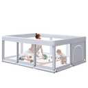 Large Baby Playpen 74x50 Inch PlayPen for Babies and Toddlers, Play Yards for Indoor & Outdoor with Zipper Gates, Breathable Mesh (74"x50", Grey)