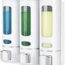 Nellyke Shampoo Dispensers for Shower Wall Mounted Soap Dispenser 3 Chambers Conditioner Body Wash Dispenser Set Clear with Glue(or Wall Mounted by Screws)3 ChambersWhite