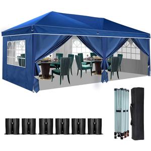 Heavy Duty Pop Up Canopy, Carport Canopy with UV Protection, Waterproof Fabric, Adjustable Heights, and Easy Assembly – Ideal for Outdoor Events, Camping, and Carports (10 x 20) (Blue)