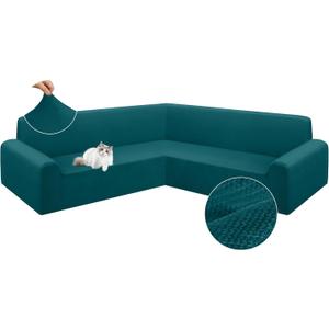 Arfntevss Velvet Sectional Couch Covers L Shape Stretch Sofa Cover Corner Sectional Slipcover Set Magic Thick U Shaped Sofa Covers Living Room Soft Furniture Protector (Teal Blue, Small)