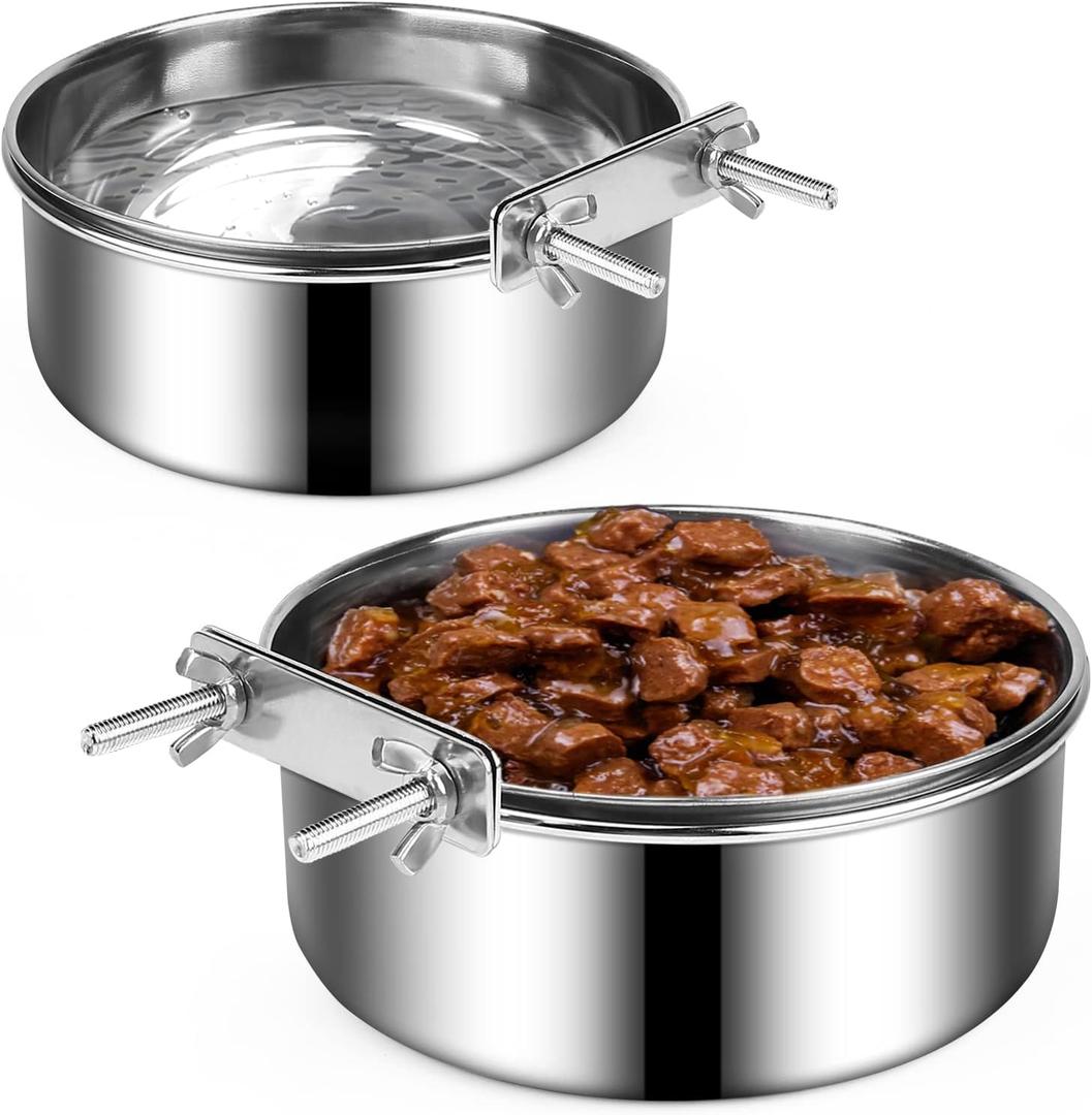 Dog Crate Water and Food Bowl, ShineMe Stainless Steel Dogs Bowls Hanging 2 Pack for Cage Crate Kennel, Spill Proof Dog Bowl for Medium and Small Sized Dogs Cats Pets (6.3 * 2.6 & 5.5 * 2.4)