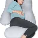 MOON PARK Pregnancy Pillows for Sleeping - U Shaped Full Body Maternity Pillow with Removable Cover - Support for Back, Legs, Belly, Hips - 57 Inch Pregnancy Pillow for Women - Light Grey