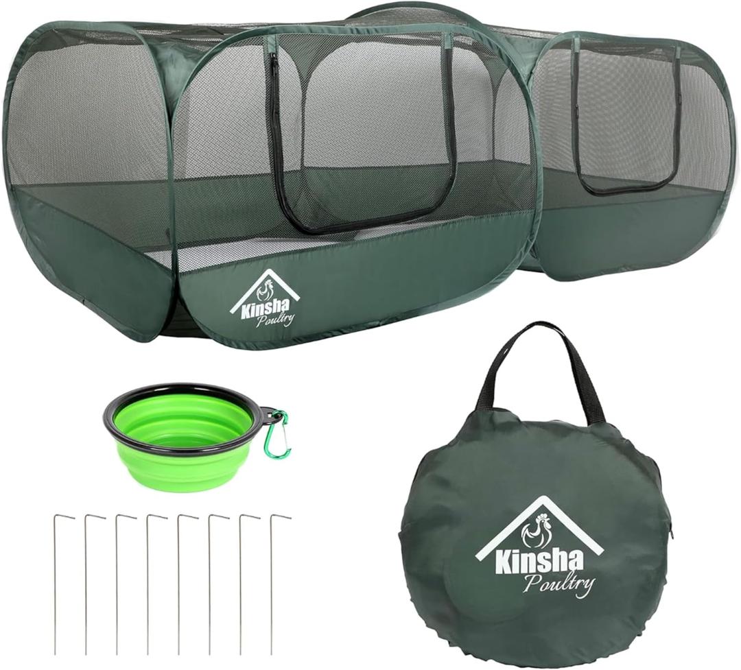 Kinsha Portable Chicken Coop Chicken with a New Upgraded Detachable Bottom Cover for Small Animals Foldable Outdoor Indoor Enclosure Chicken Pen- and Complete with a Feeder Bowl and Storage Bag