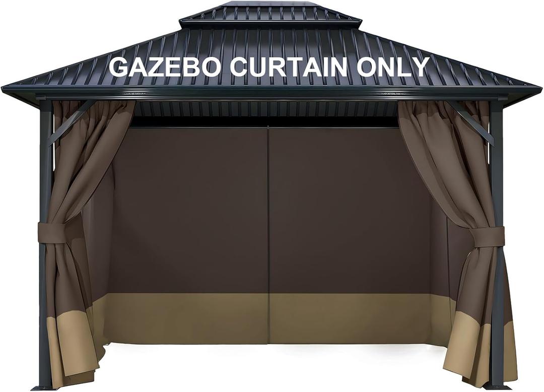 COWVIE 4-Panel 10' x 10' Gazebo Replacement Curtains, Patio Privacy Sidewalls with Double Zipper, Replacement for Outdoor Gazebo Canopy (Curtain Only)