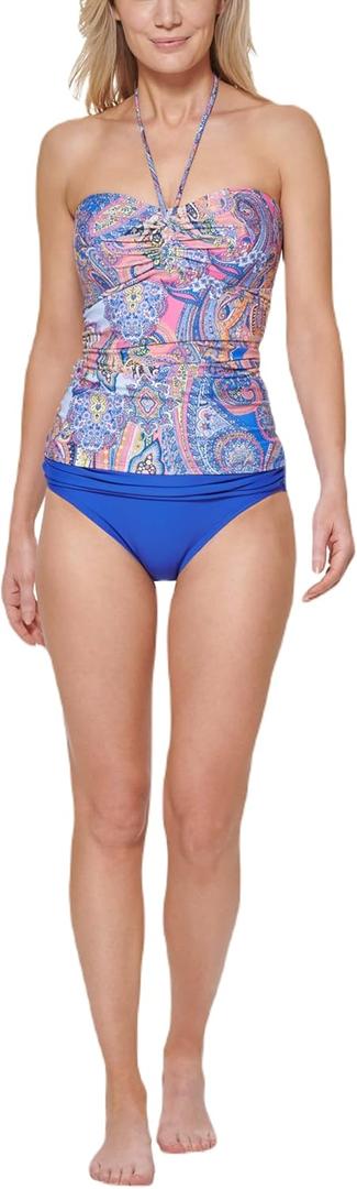 Tommy Hilfiger Women's Halter Bandeau Tankini Top (Blue Multi) S