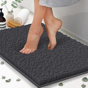 Chenille Bath Mats 22"x14", Plush Absorbent Bath Mats Quick Dry, Soft & Machine Washable, Non Slip Carpet for Bathroom, Thick Bathroom Rugs, Shower Restroom Rug Mat, Alfombras De Bano, Bath rugs (Charcoal Gray)