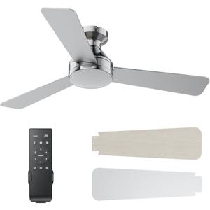 Ceiling Fans with Lights, 42 Inch Ceiling Fan with Light And Remote, 3CCT Flush Moun Low Profile Ceiling Fans, 6 Speed Noiseless LED Ceiling Fan, Advanced Nickel Ceilings Fan for Bedroom Living Room