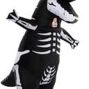 ZPISF Inflatable Skeleton Dinosaur Costume for Kids, Full Body Skeleton T-Rex Blow Up Costume with LED Light Eyes, Perfect for Halloween Parties Size M -L