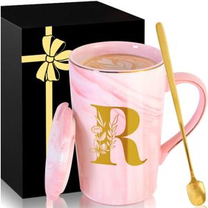 Personalized Ceramic Coffee Mug with Lid Tea Cup Happy Birthday Christmas Xmas Day Holiday Gift for Female Boss Teacher Aunt Big Small Sister in Law Mother Stepmother Wedding Groom Bride Officiant,R